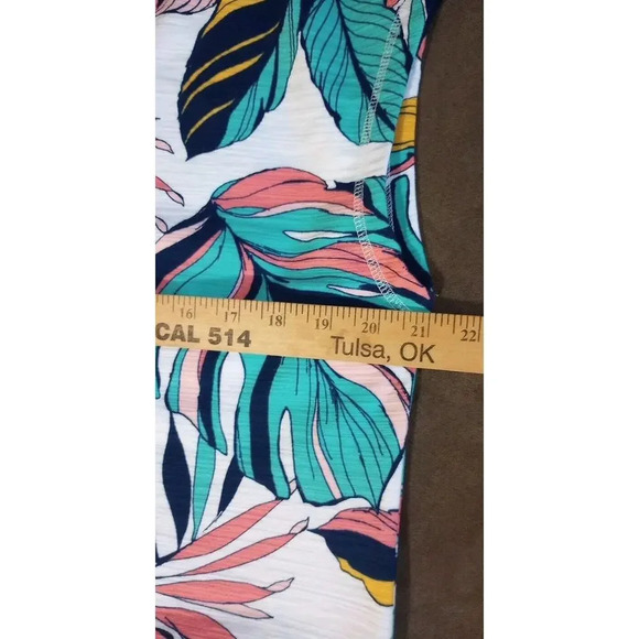 T by Talbots Dress UPF 50 Sz L New Tropical Fronds Stretch Cross Back Pockets - Picture 7 of 7